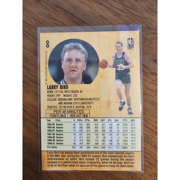 Larry Bird 1991-1992 Fleer #8 - Boston Celtics - Freshly Opened - Picture 2 of 2
